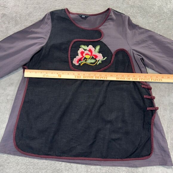 Peacock Ways‎ Womens Large Embroidered Floral Tunic Shirt Lagenlook Art to Wear - Picture 7 of 11